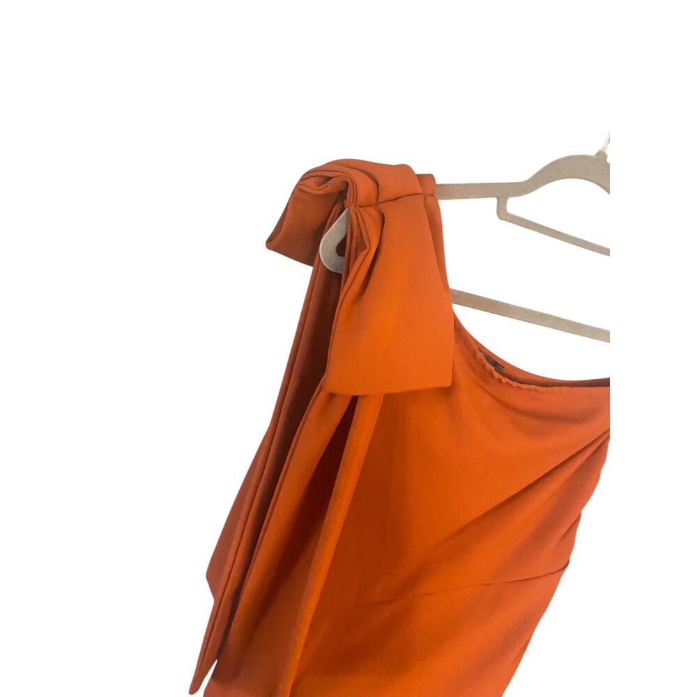 PRETTYGARDEN burnt Orange one Shoulder Long  Sleeveless Ruched dress size S - Picture 4 of 6